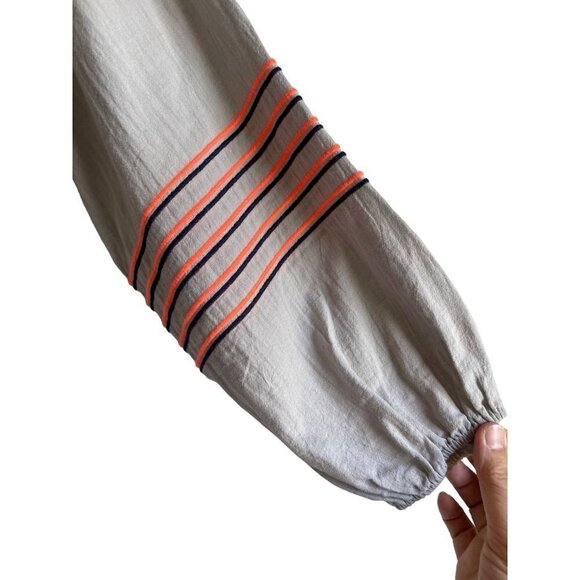 Hayden Size Medium 100% Cotton Gray Embroidered Bohemian Tassel Peasant Top - Picture 7 of 9